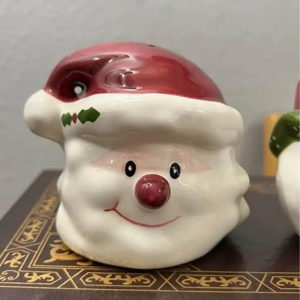 Snowman and Santa Clause Salt & Pepper Ceramic Shakers Set